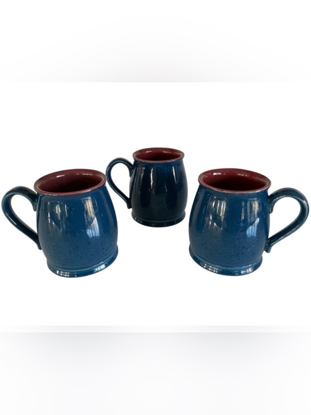 Vintage Coffee Stoneware Mugs Colours by Alexander Julian Speckled Blue & Maroon